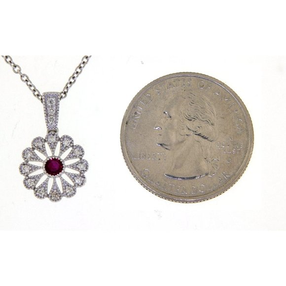Real Diamond Floral Style Ruby Gemstone Pendant - Picture 3 of 6